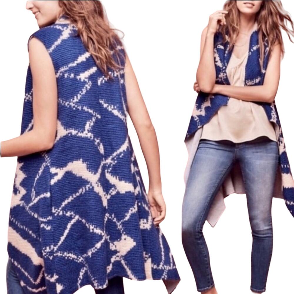 Anthropologie Tabitha Sweater Size XS Blue‎ Duster Open Drape Cardigan Vest
